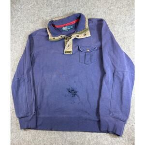 VINTAGE 80s Polo Ralph Lauren Sweatshirt Mens Blue 1/4 Zip Pullover Sports 2XL